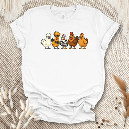 Chicken Breeds T-Shirt – Cartoon Silkie, Polish, Wyandotte, Brahma & Orpington Farm Animal Shirt for Chicken Lovers